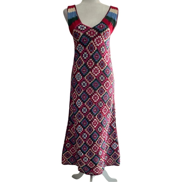 NWT Zara Multicolor Grandma squares Crochet Geometric Knit Dress size med medium - Picture 3 of 8